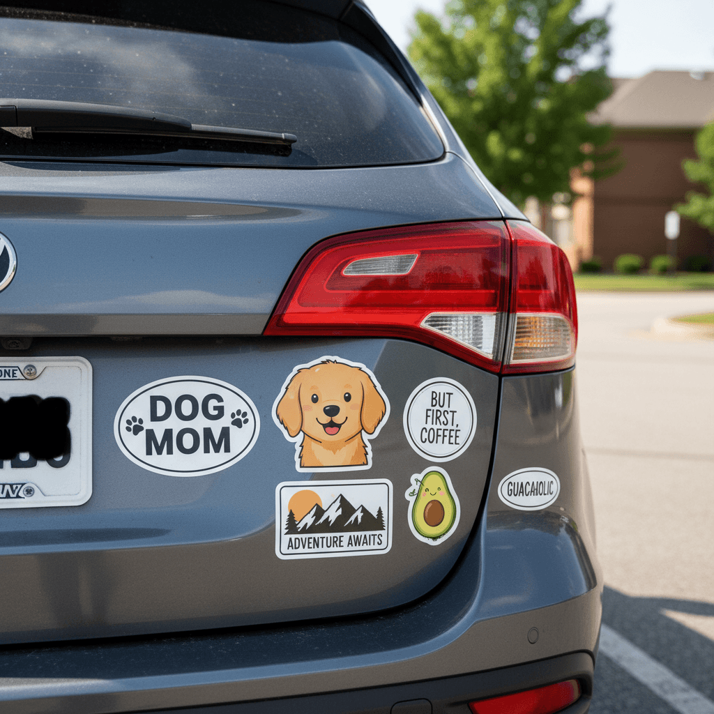 Bumper stickers on a car