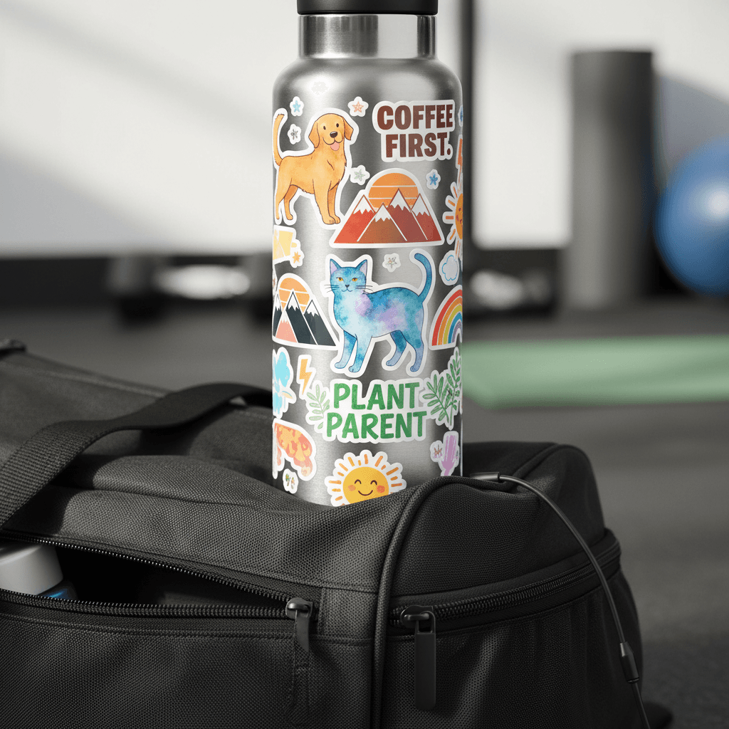 Stickers on a water bottle